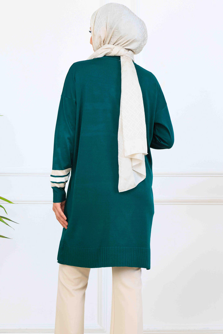 BNG Women Şerit Detaylı Merserize Tunik K5020 Zümrüt Yeşili - Tomelloso