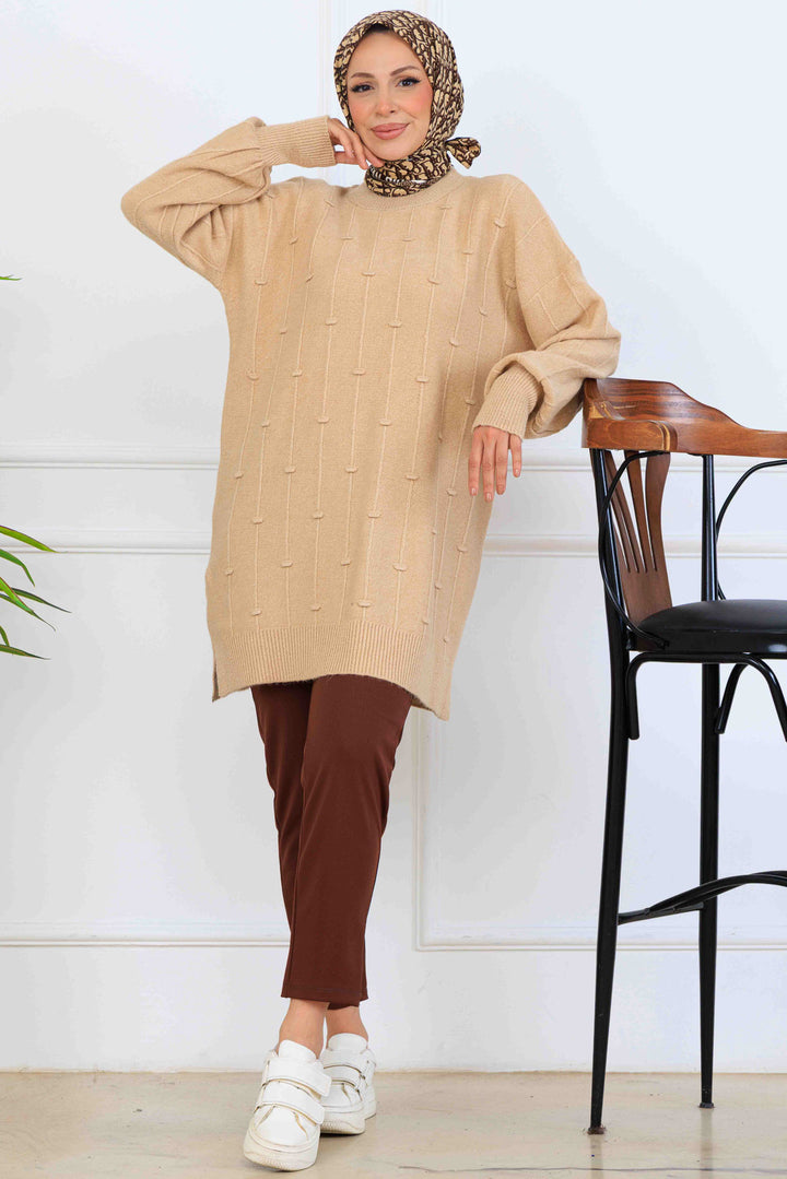 BNG Women Patterned Knit Tunic K6003 Beige - Bragança