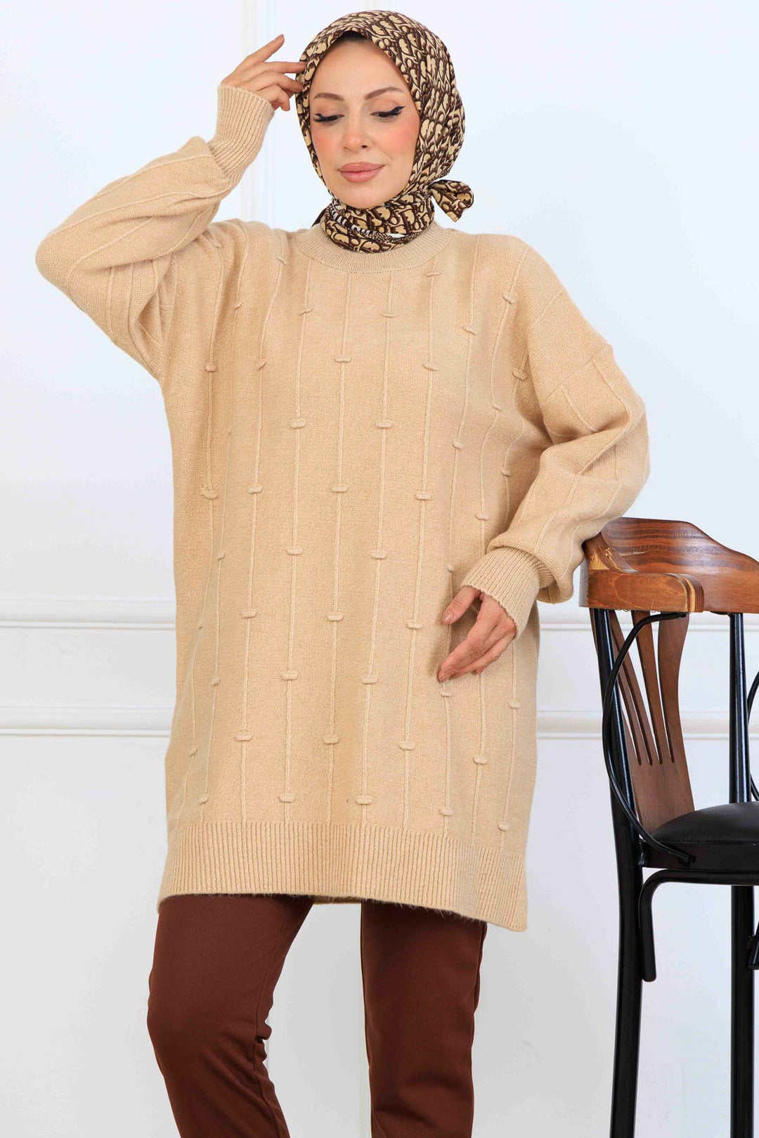 BNG Women Patterned Knit Tunic K6003 Beige - Bragança
