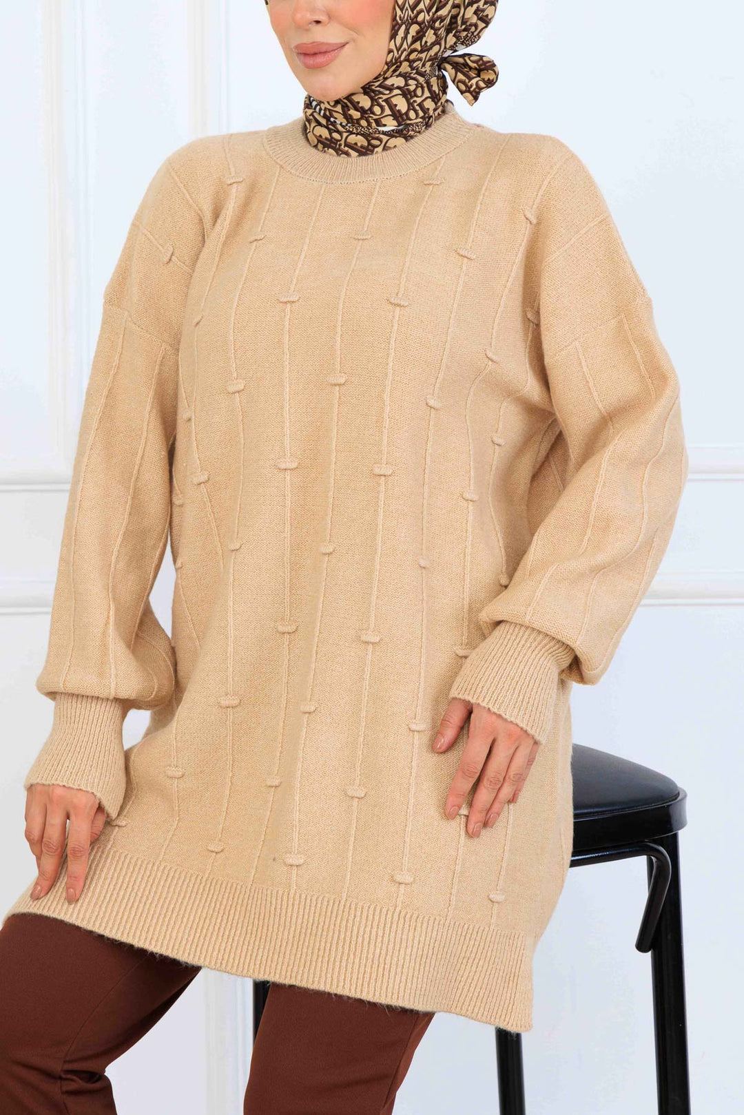 BNG Women Patterned Knit Tunic K6003 Beige - Bragança