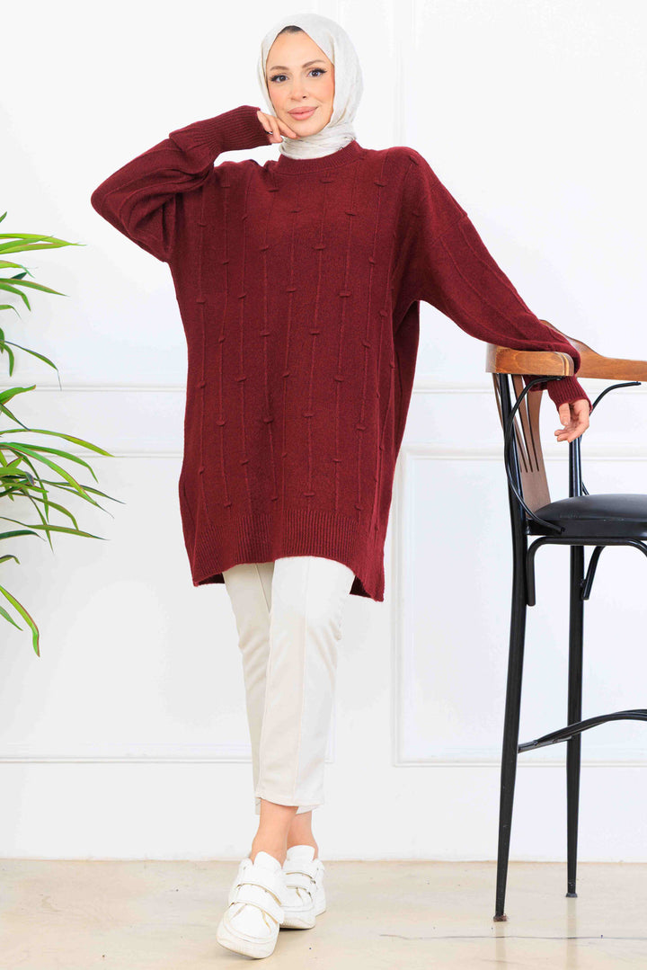 BNG Women Patterned Knit Tunic K6003 Burgundy - Rho