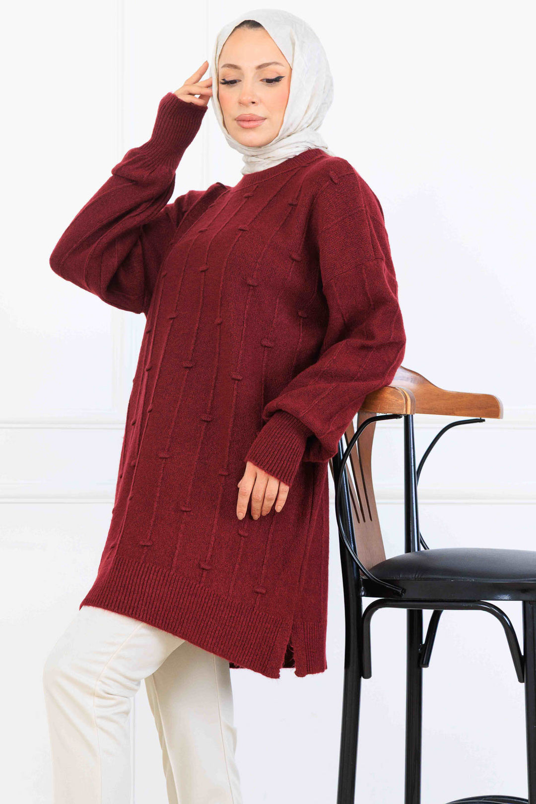 BNG Women Patterned Knit Tunic K6003 Burgundy - Rho