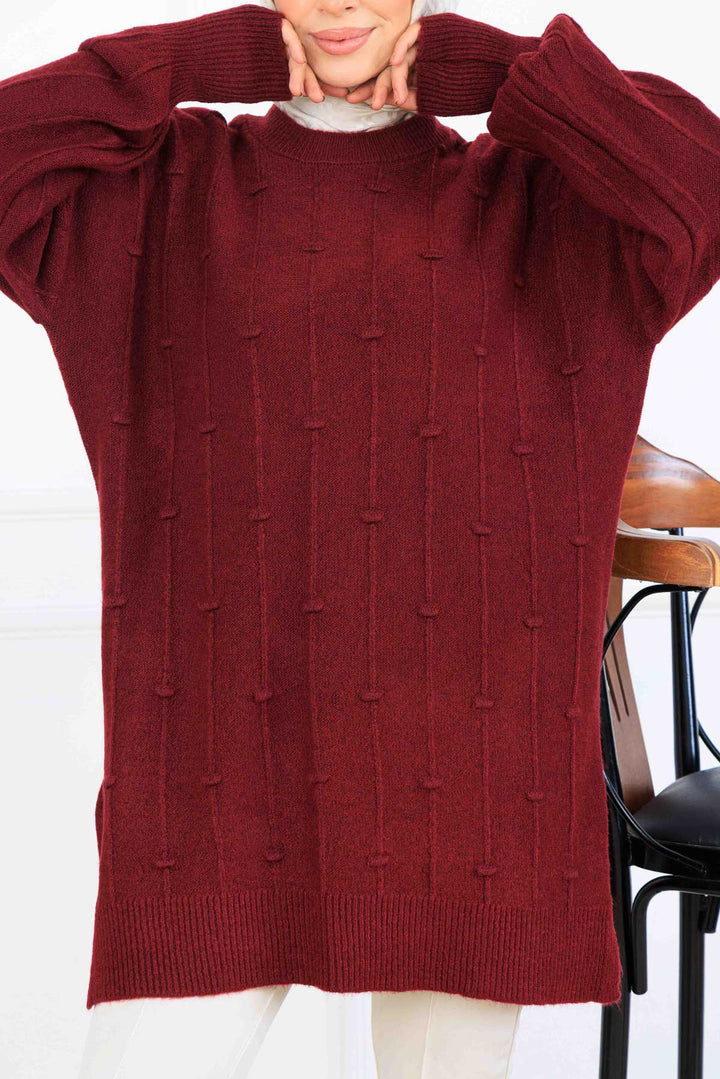 BNG Women Patterned Knit Tunic K6003 Burgundy - Rho