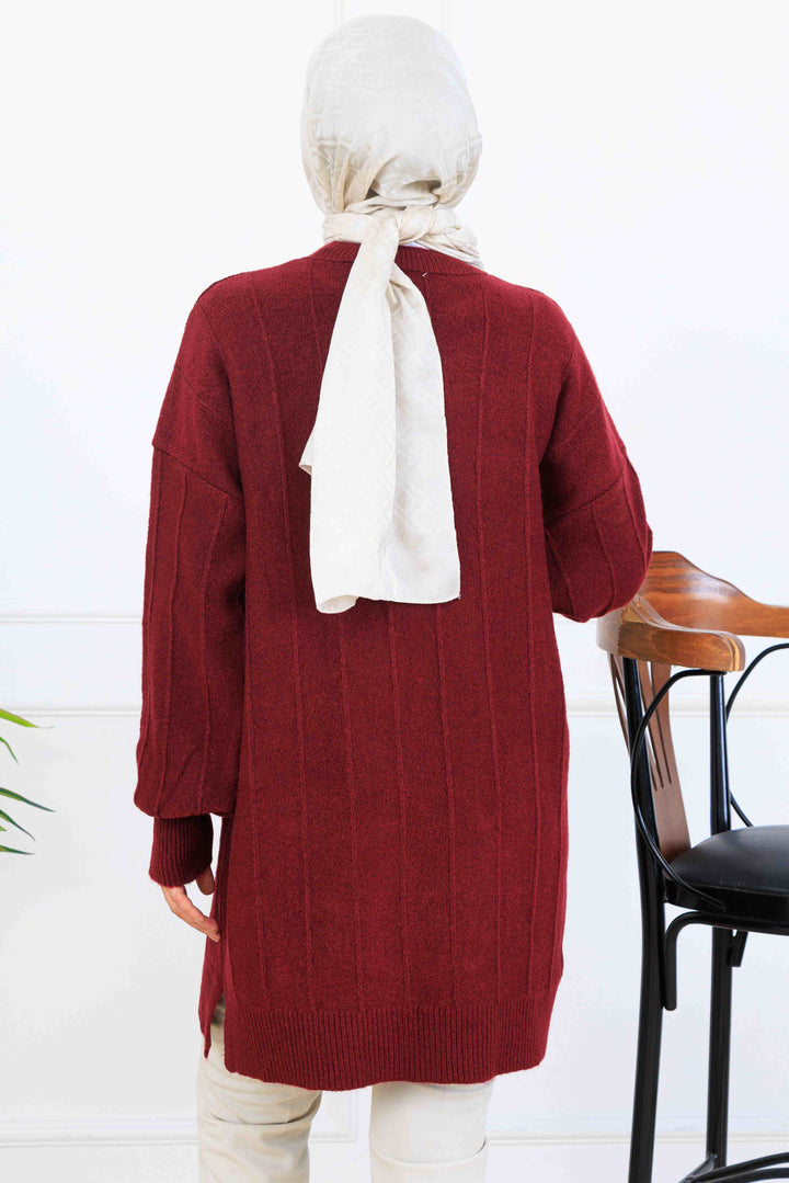 BNG Women Patterned Knit Tunic K6003 Burgundy - Rho