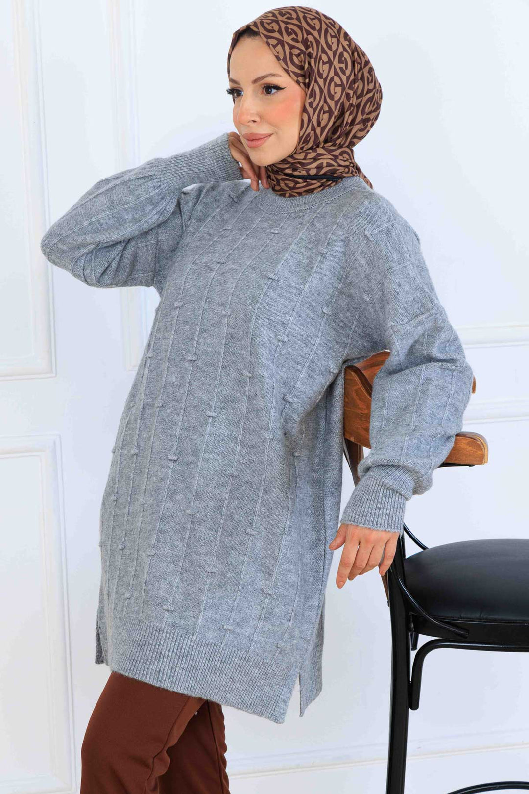 BNG Women Patterned Knit Tunic K6003 Gray - Minneapolis