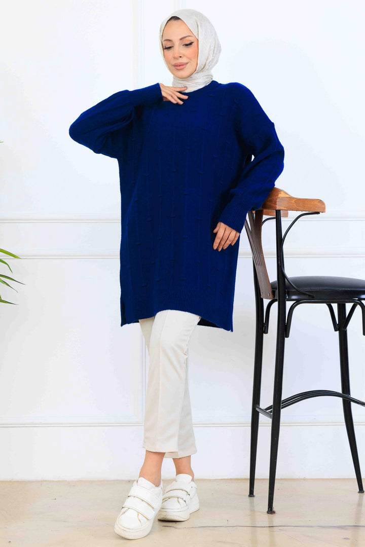 BNG Women Patterned Knit Tunic K6003 Navy Blue - Fremont