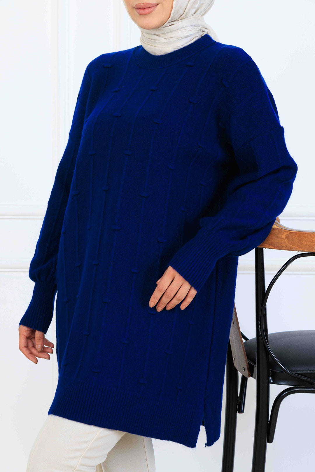 BNG Women Patterned Knit Tunic K6003 Navy Blue - Fremont