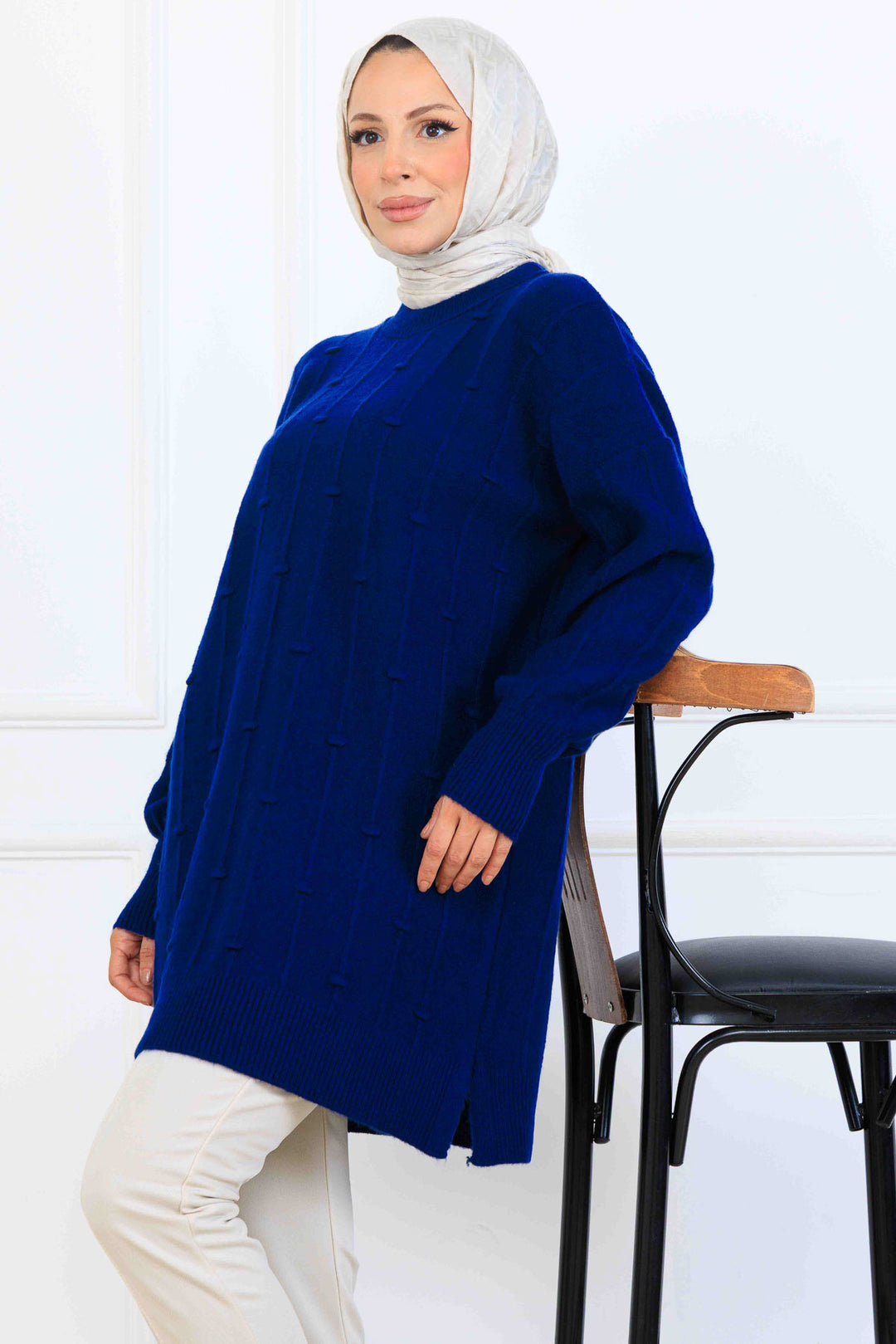 BNG Women Patterned Knit Tunic K6003 Navy Blue - Fremont