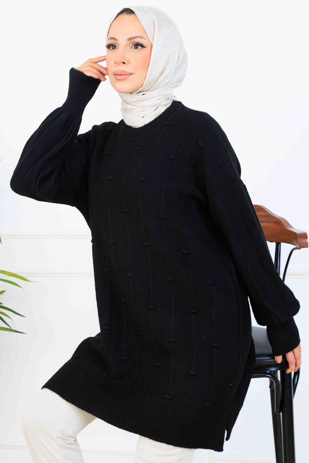 BNG Women Patterned Knit Tunic K6003 Black - Suhl