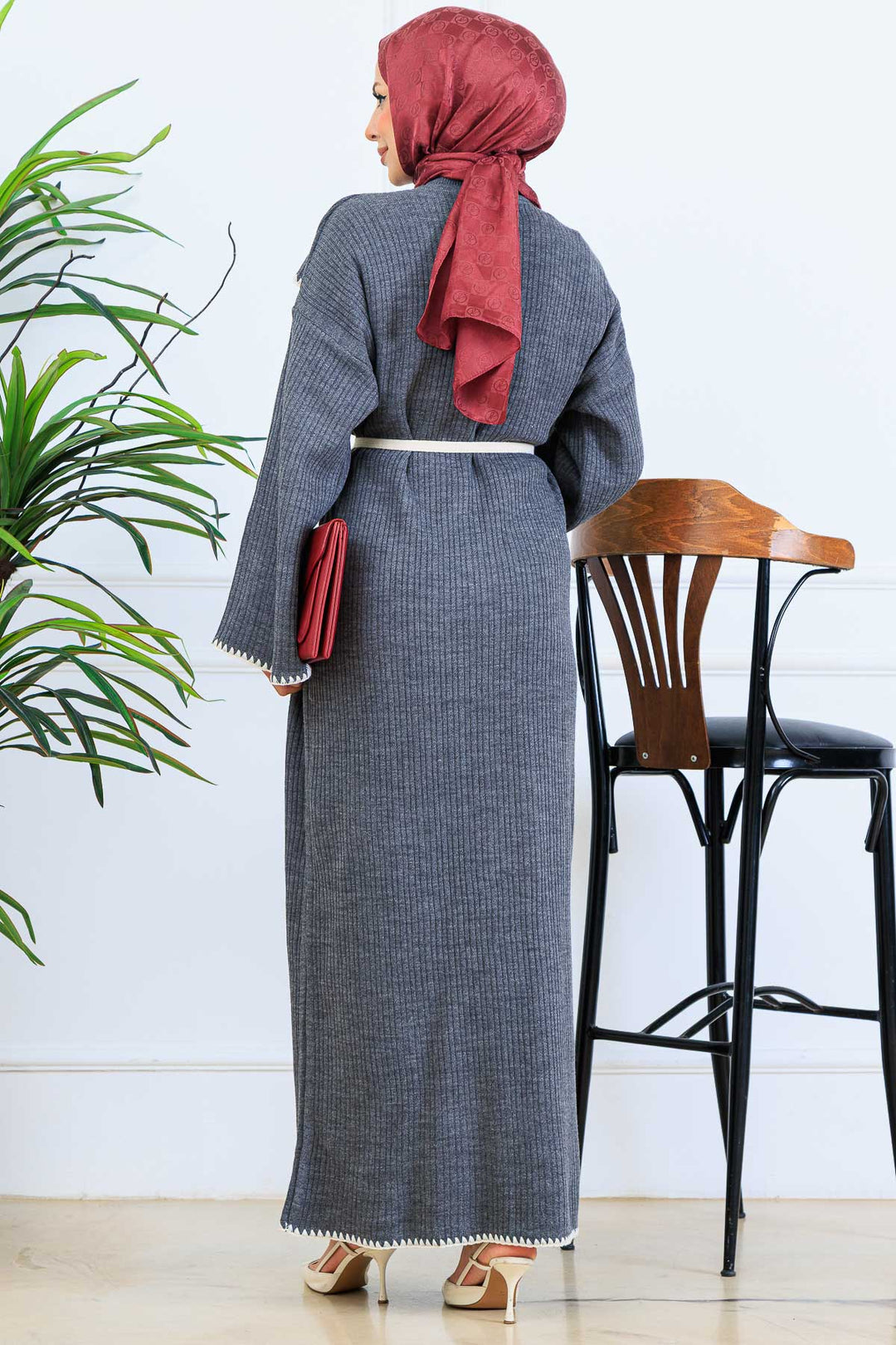 BNG Women Yaka Detaylı Triko Elbise K3036 Antrasit - El Pueblito