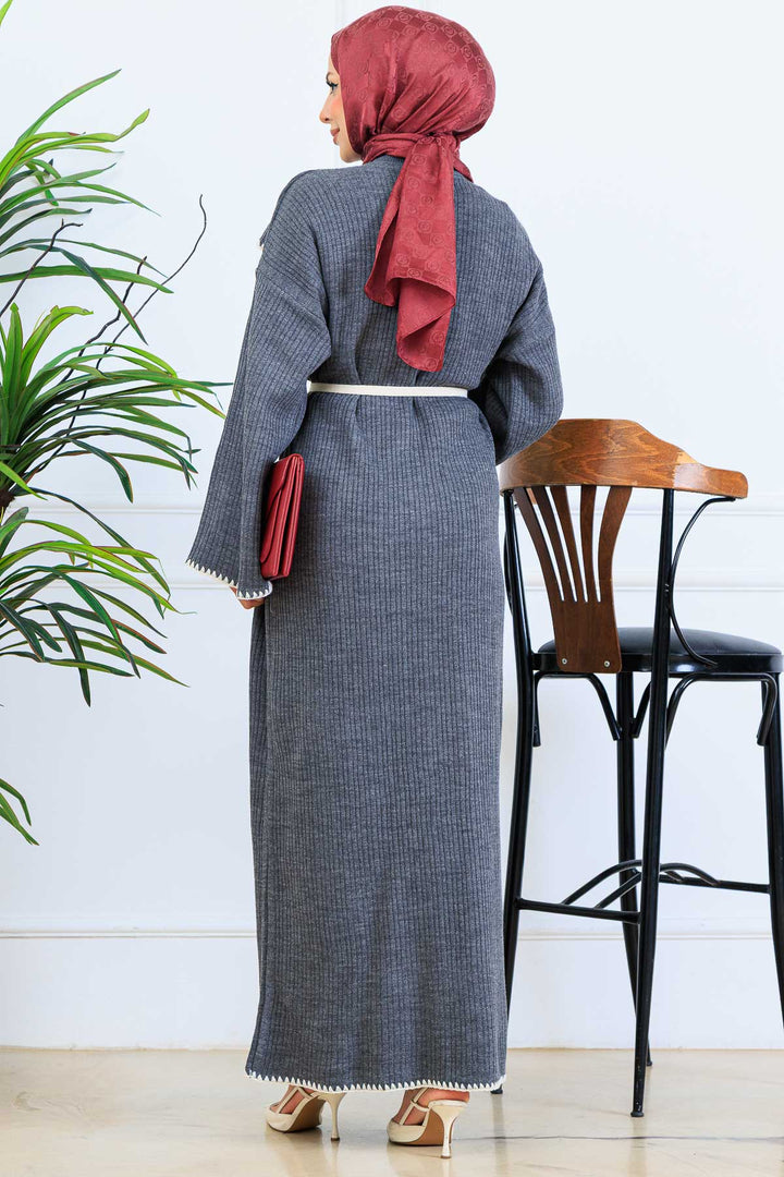 BNG Women Yaka Detaylı Triko Elbise K3036 Antrasit - El Pueblito