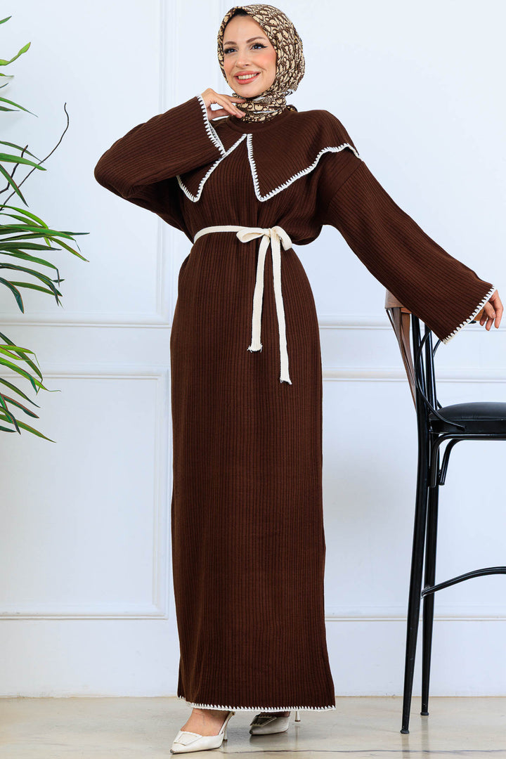 BNG Women Neck Detailed Knit Dress K3036 Brown - Central Islip