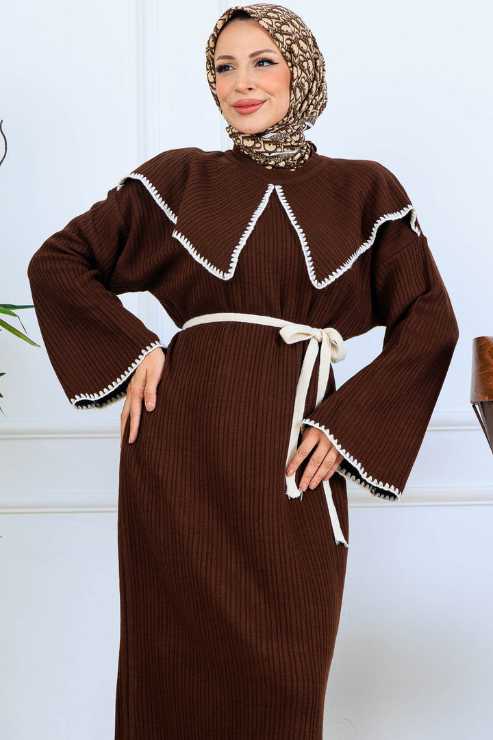 BNG Women Neck Detailed Knit Dress K3036 Brown - Central Islip