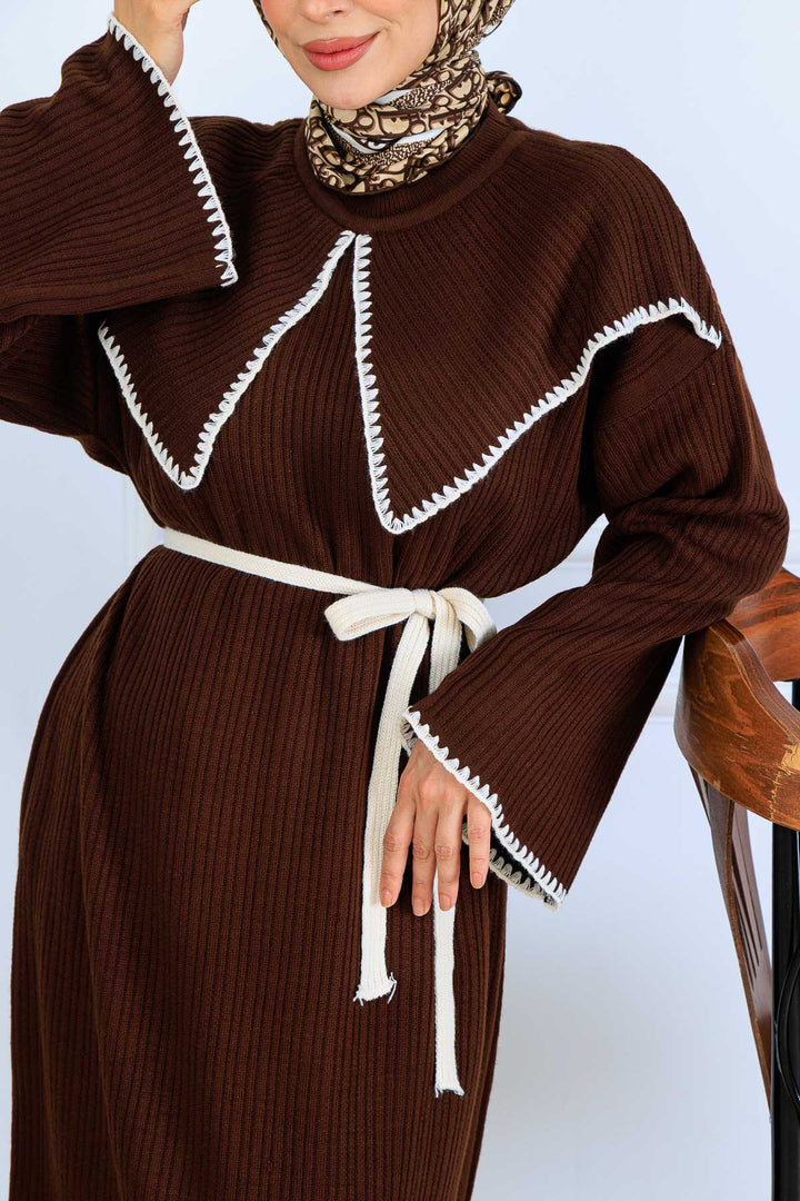 BNG Women Neck Detailed Knit Dress K3036 Brown - Central Islip