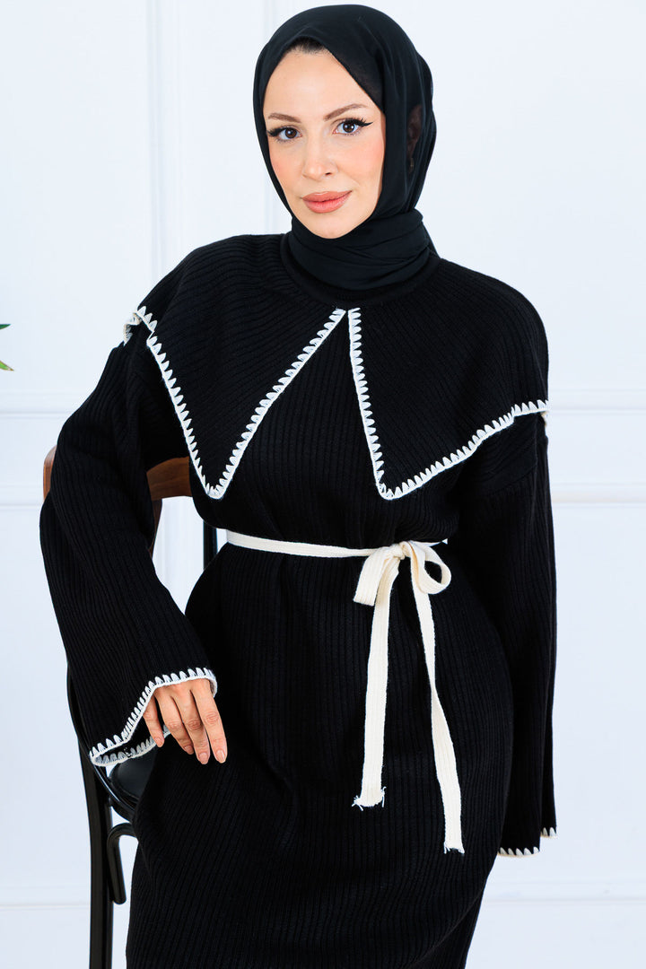 BNG Women Neck Detailed Knit Dress K3036 Black - Osimo