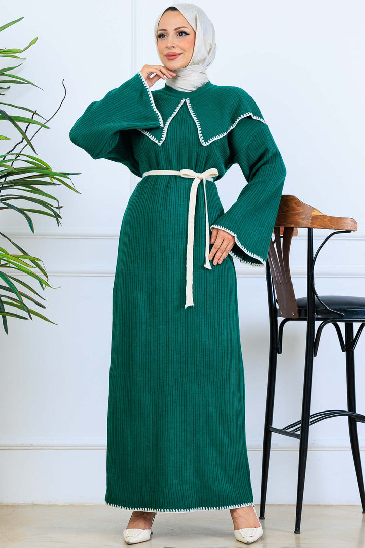 BNG Women Neck Detailed Knit Dress K3036 Emerald Green - Norwich