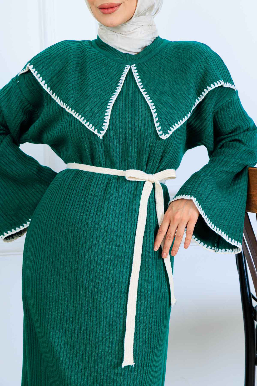 BNG Women Neck Detailed Knit Dress K3036 Emerald Green - Norwich