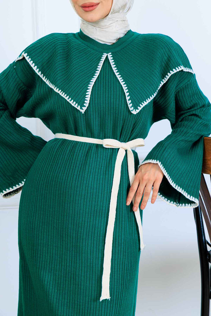 BNG Women Neck Detailed Knit Dress K3036 Emerald Green - Norwich