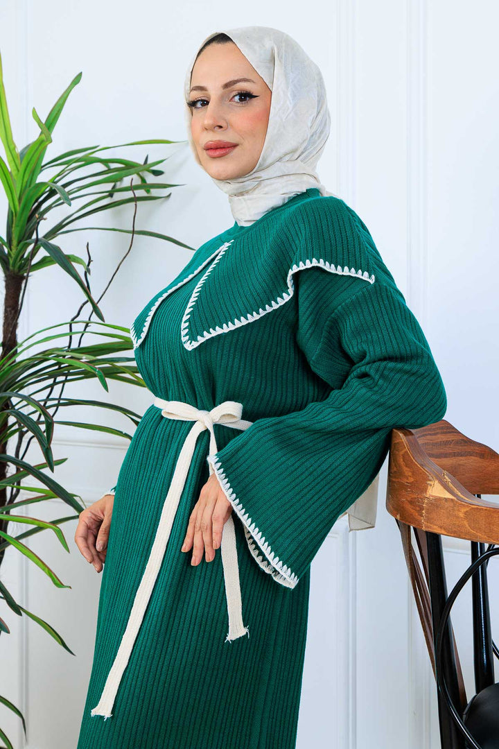 BNG Women Neck Detailed Knit Dress K3036 Emerald Green - Norwich