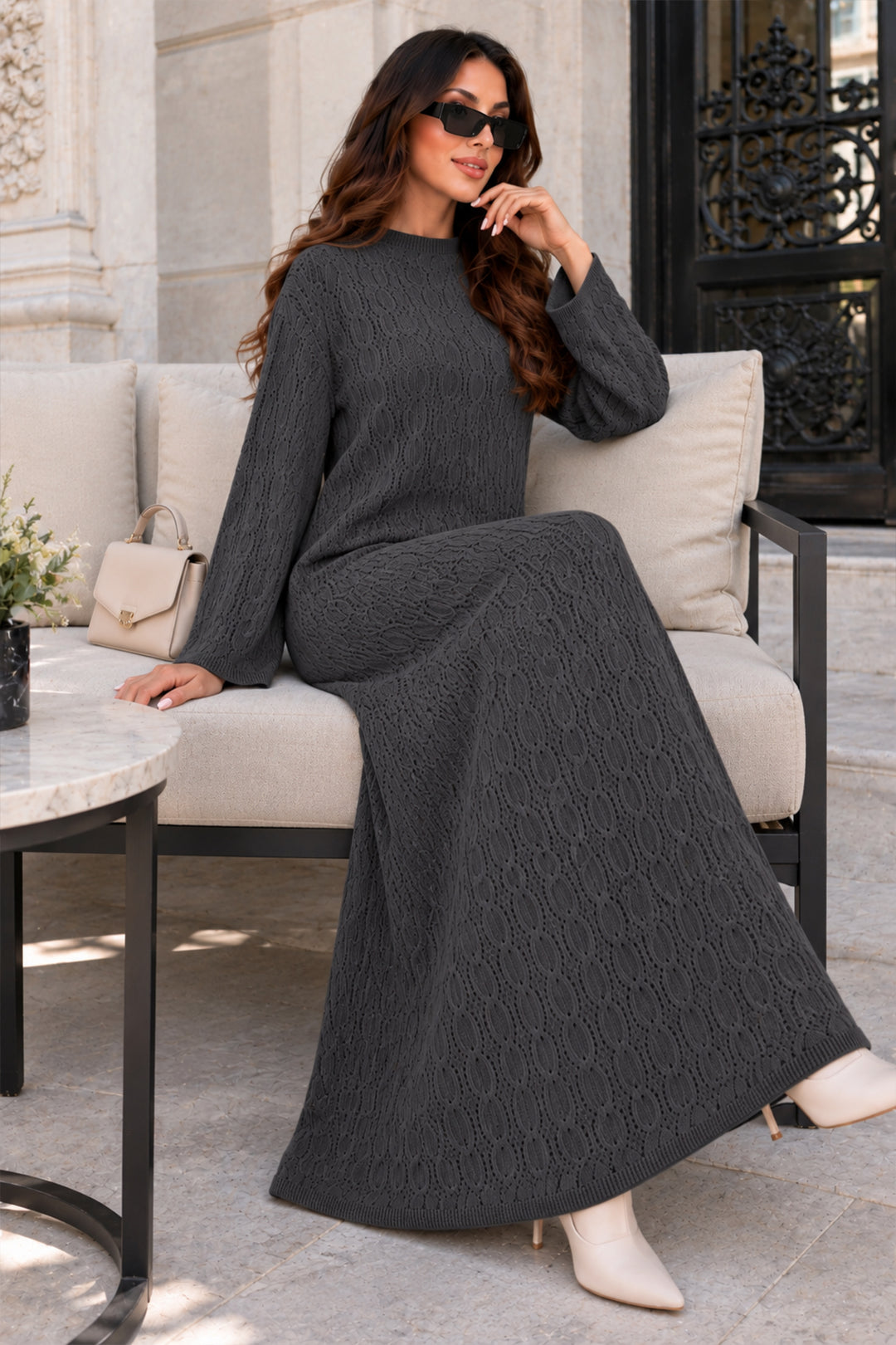 BNG Women Örgü Desenli Triko Elbise K3031 Antrasit - Hendon