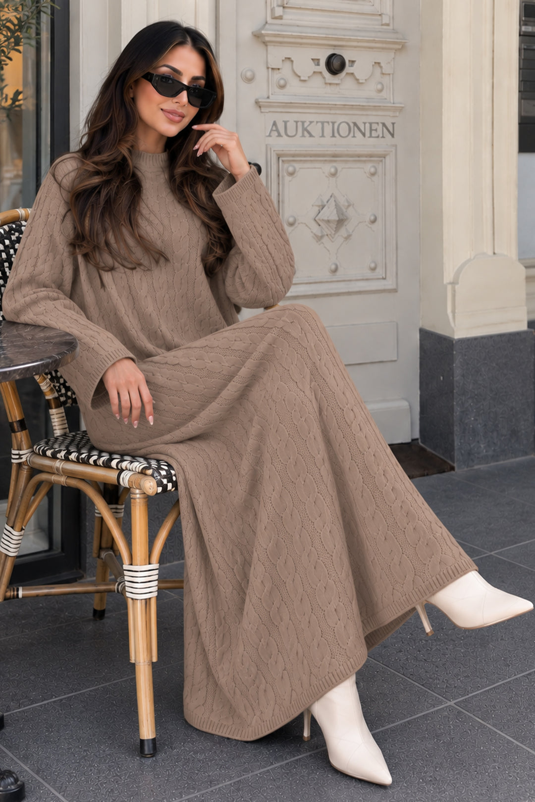 BNG Women Örgü Desenli Triko Elbise K3031 Vizon - Butte