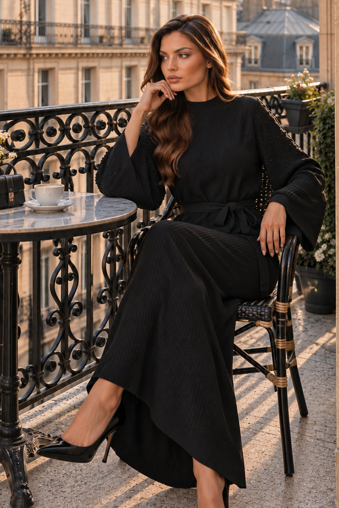 BNG Women İnci İşlemeli Fitilli Triko Elbise K3068 Siyah - Beauvais