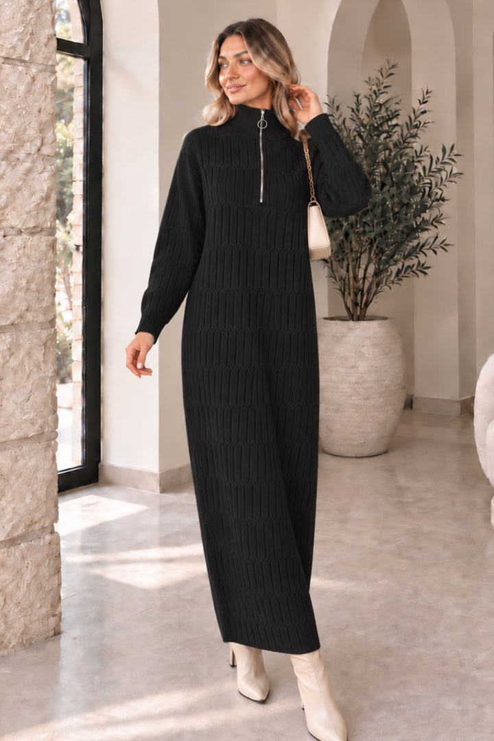 BNG Women Yakası Fermuarlı Triko Elbise K3055 Siyah - Redditch