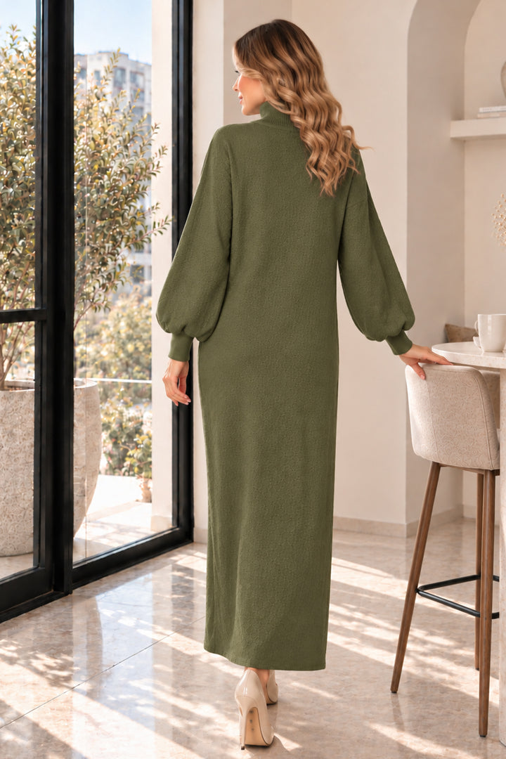 BNG Women Balıkçı Yaka Triko Elbise K3048 Haki - Miami Gardens