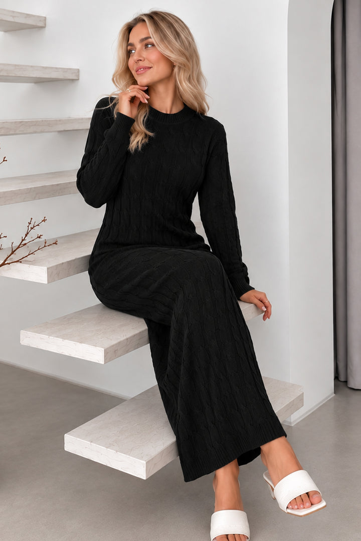 BNG Women Örgü Desenli Triko Elbise K3024 Siyah - West Jordan