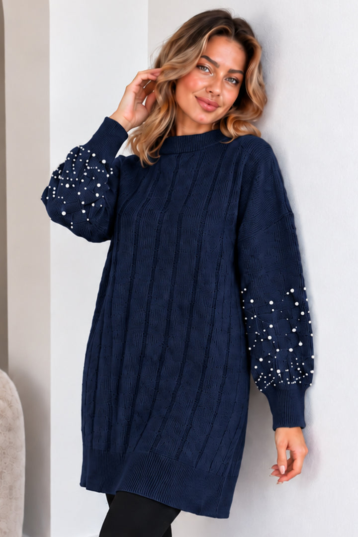 BNG Women Kolları İnci Detaylı Triko Kazak K6042 Lacivert - Amora