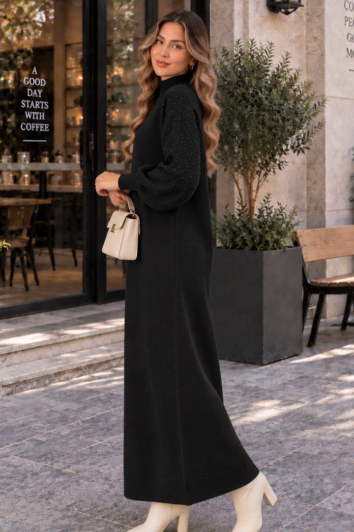 BNG Women İnci Detaylı Triko Elbise K3084 Siyah - Istres