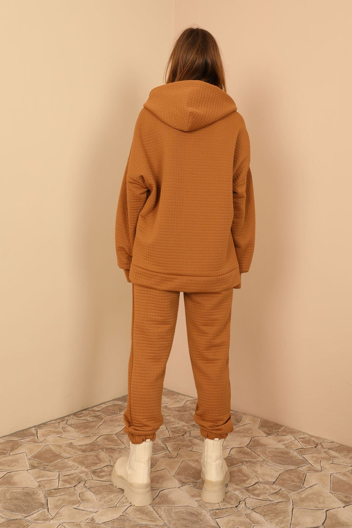 KKT Jesica Fabric Long Sleeve Hooded Oversize Zip Women Sweatshirt - Light Brown - Bondy