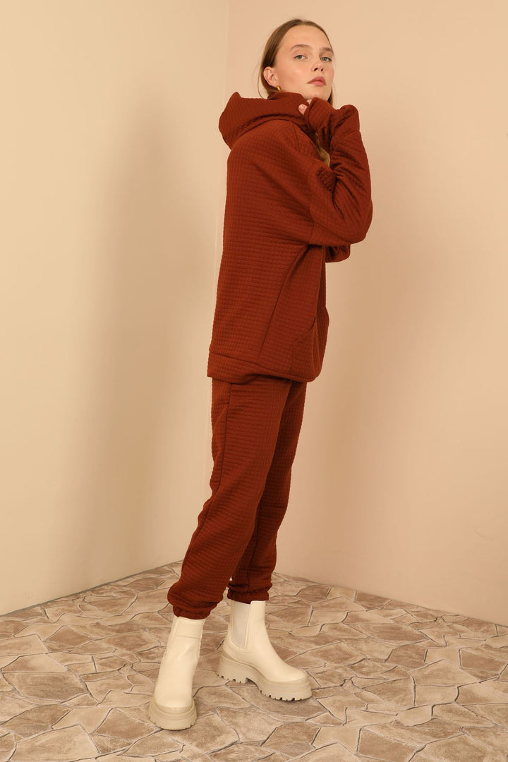 KKT Jesica Fabric Long Sleeve Hooded Oversize Zip Women Sweatshirt - Brown - Ílion