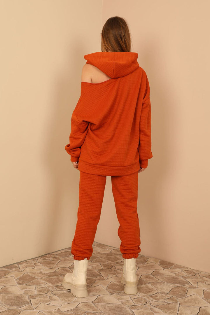 KKT Jesica Fabric Long Sleeve Hooded Oversize Zip Women Sweatshirt - Cinnamon  - Hampton