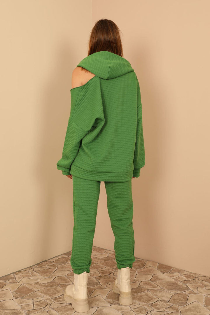 KKT Jesica Fabric Long Sleeve Hooded Oversize Zip Women Sweatshirt - Green - Snizhne