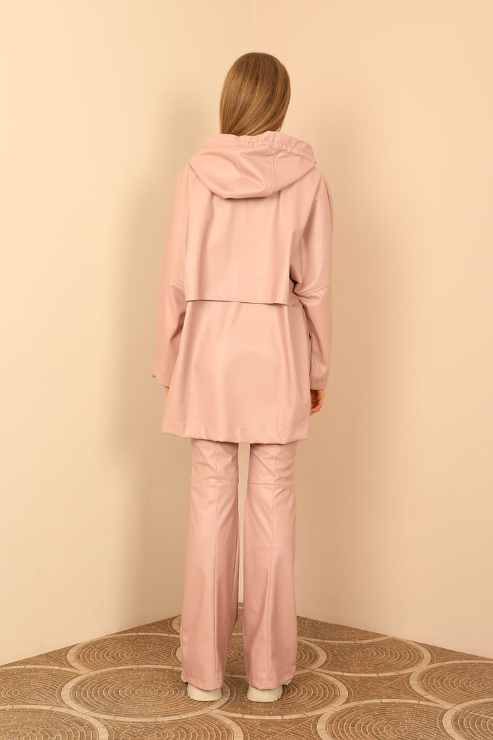 KKT Leather Fabric Hooded Women's Powder Sweatshirt - Elk Grove