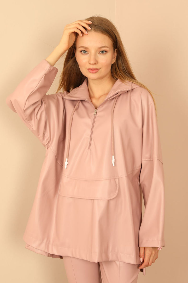 KKT Leather Fabric Hooded Women's Powder Sweatshirt - Elk Grove