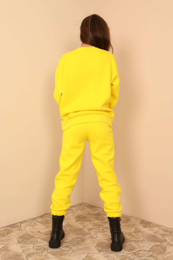KKT Third Knit With Wool İnside Fabric Long Sleeve Below Hip Women Sweatshirt - Yellow - College Park