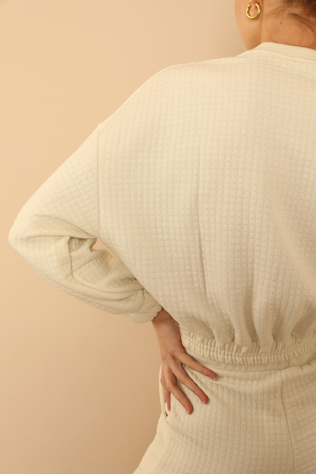KKT Quilted Fabric Bicycle Collar Oversize Double Pocket Women Sweatshirt - Ecru - Civitanova Marche