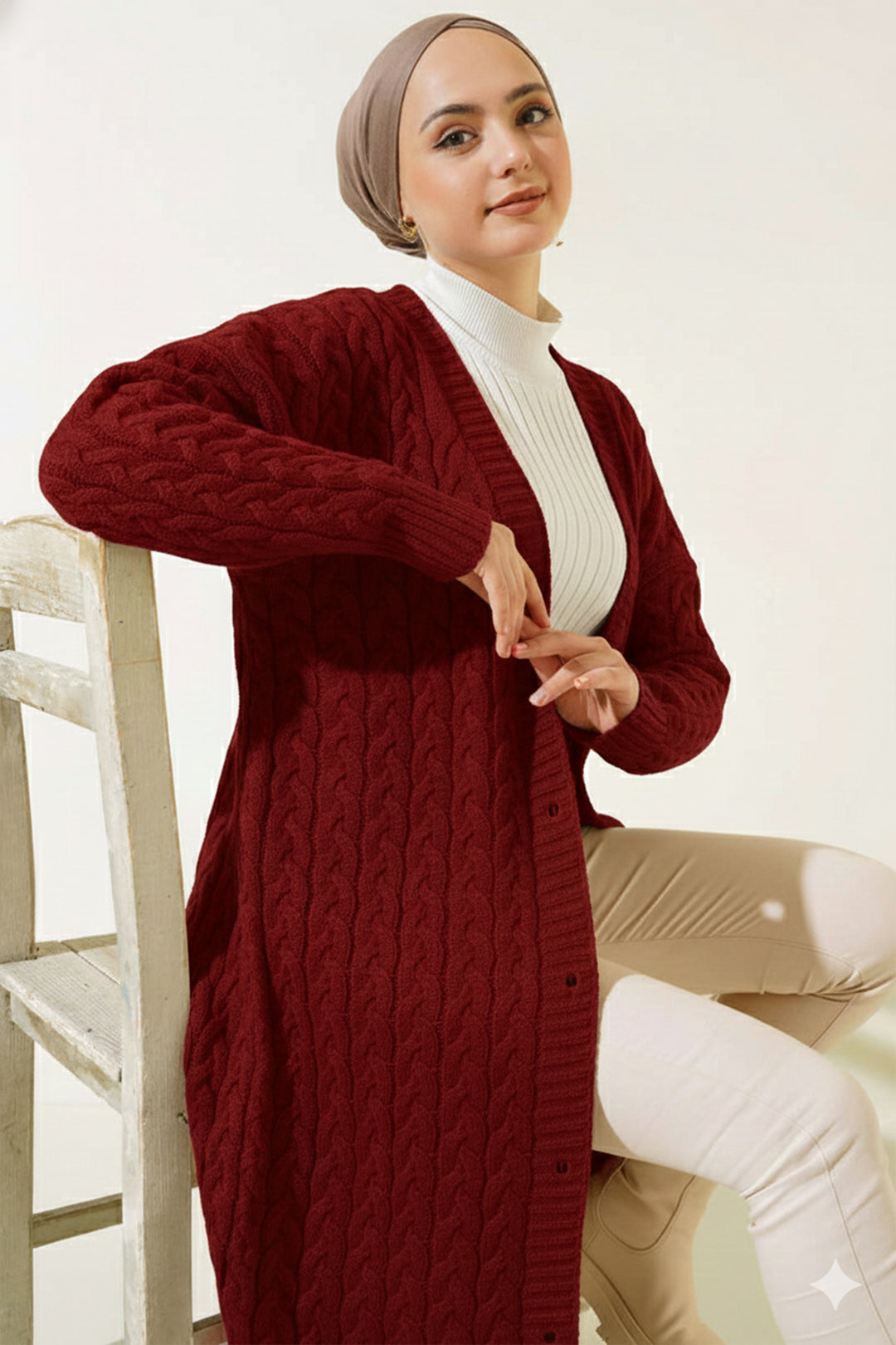 BNG Women Buttoned Long Knit Cardigan Burgundy - Bowling Green
