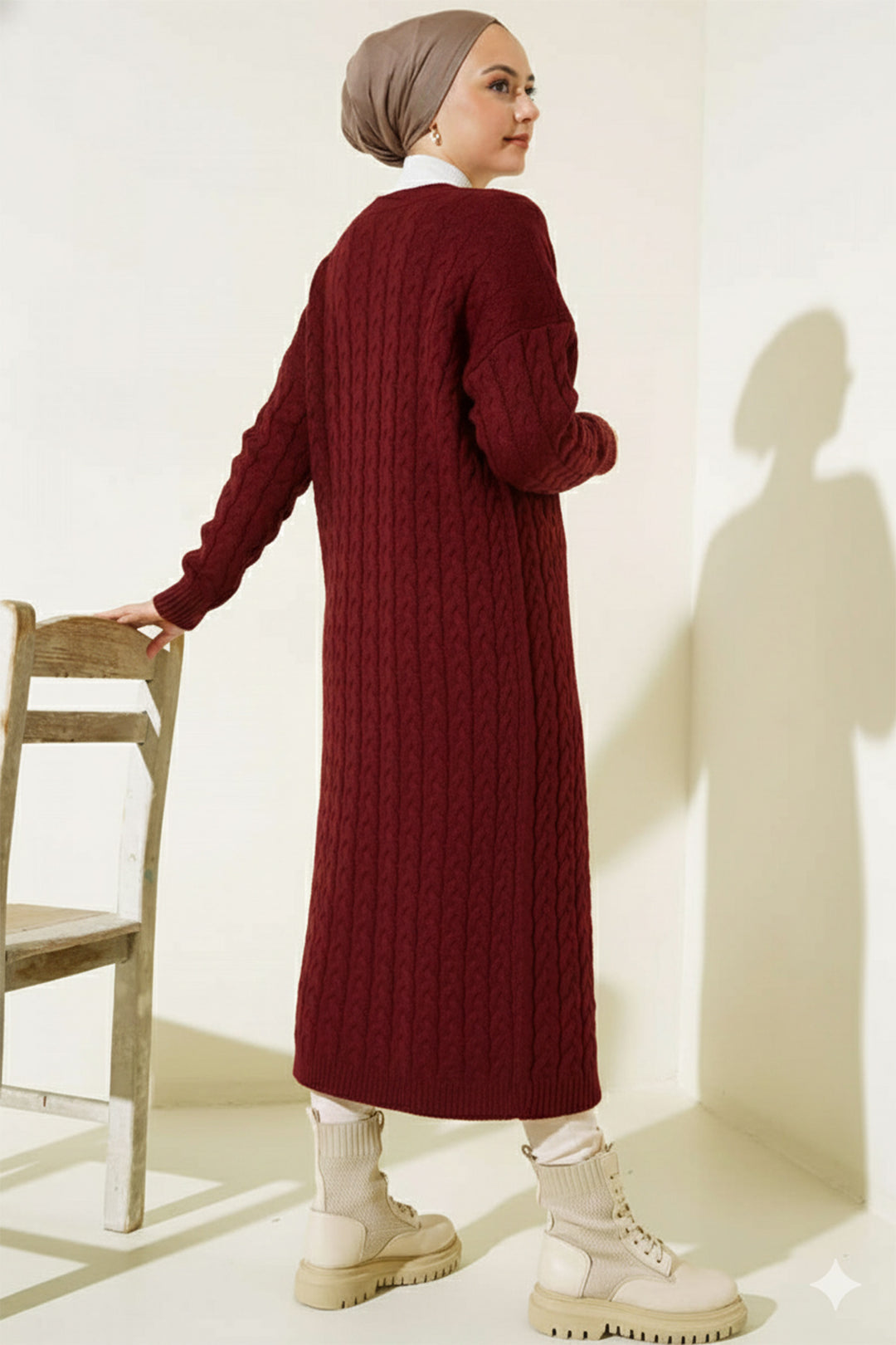 BNG Women Buttoned Long Knit Cardigan Burgundy - Bowling Green