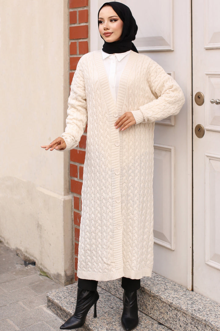 BNG Women Buttoned Long Knit Cardigan Ecru - Clermont