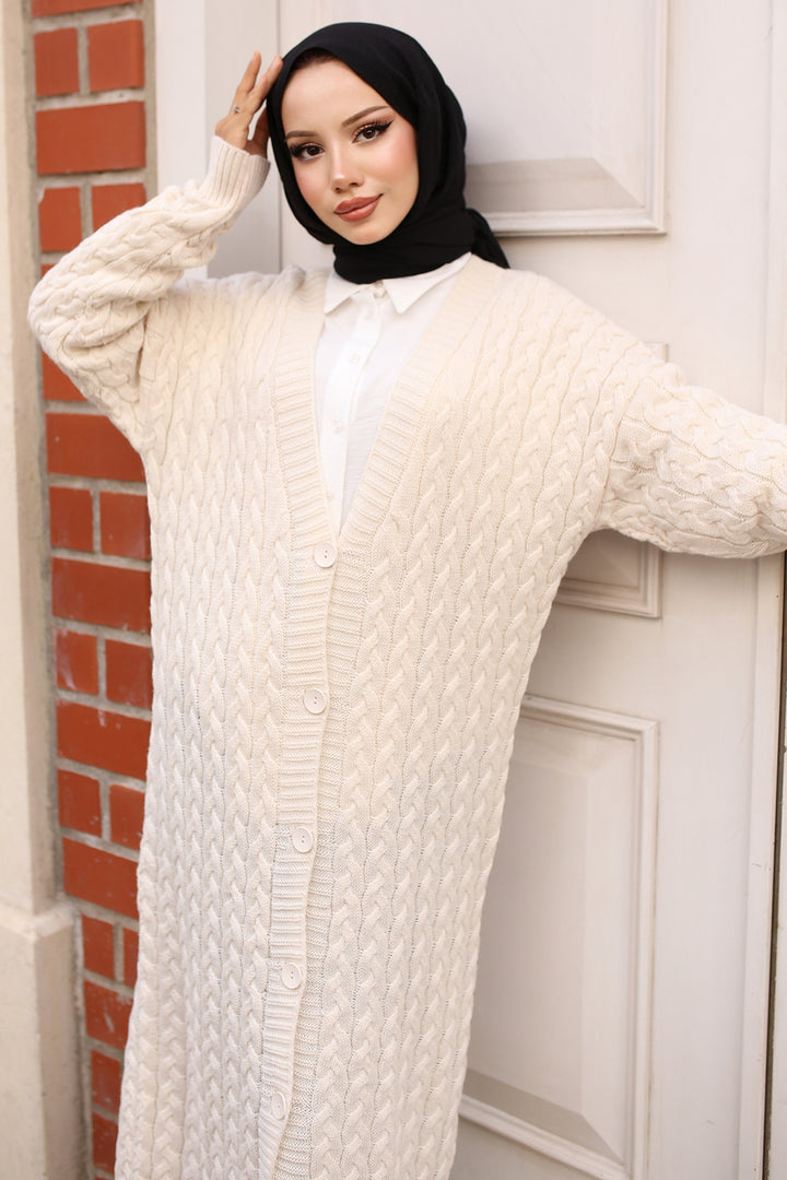 BNG Women Buttoned Long Knit Cardigan Ecru - Clermont