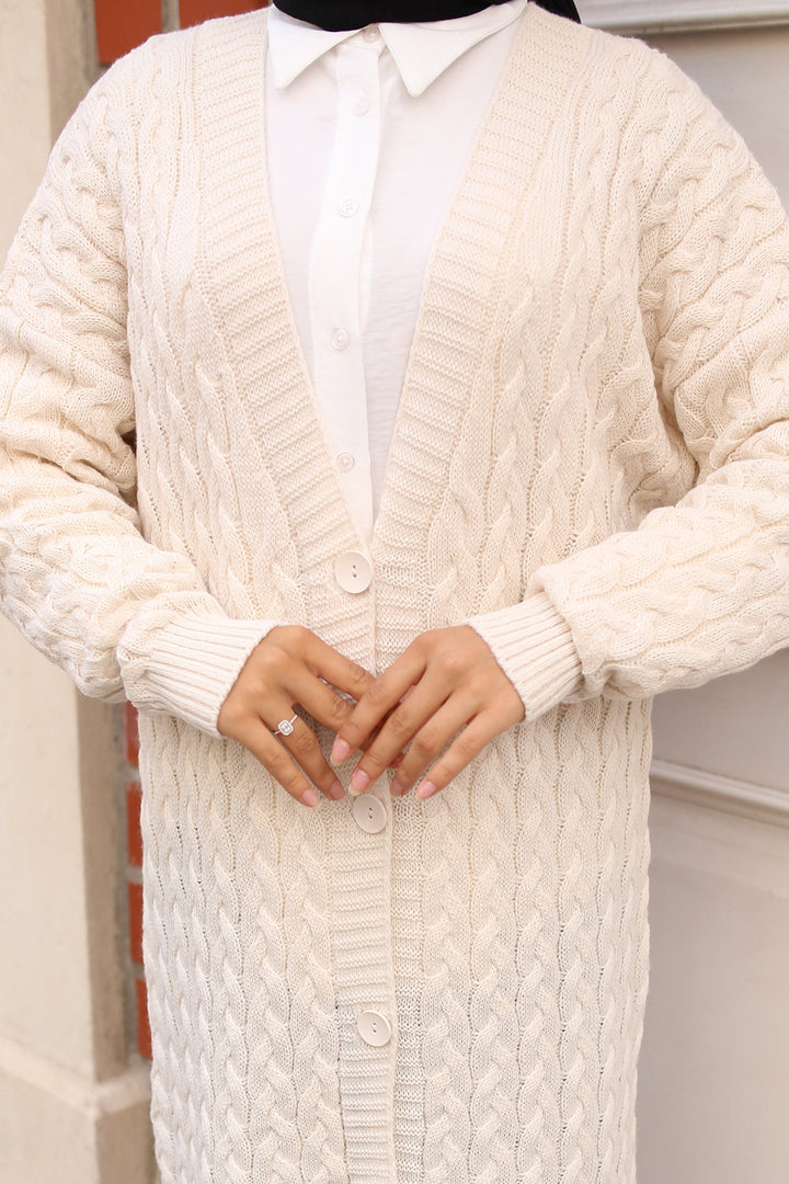 BNG Women Buttoned Long Knit Cardigan Ecru - Clermont