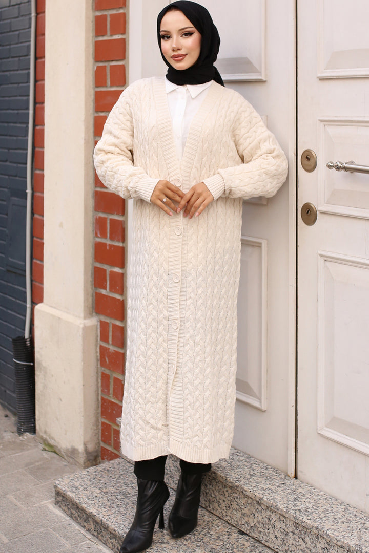 BNG Women Buttoned Long Knit Cardigan Ecru - Clermont