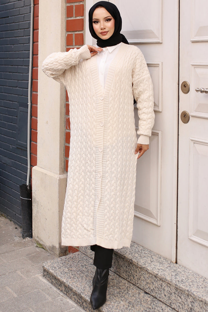 BNG Women Buttoned Long Knit Cardigan Ecru - Clermont