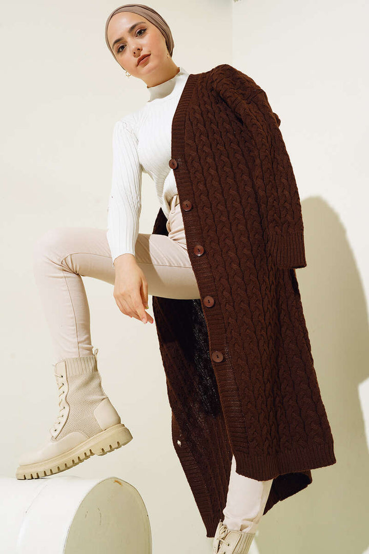 BNG Women Buttoned Long Knit Cardigan Brown - Clermont