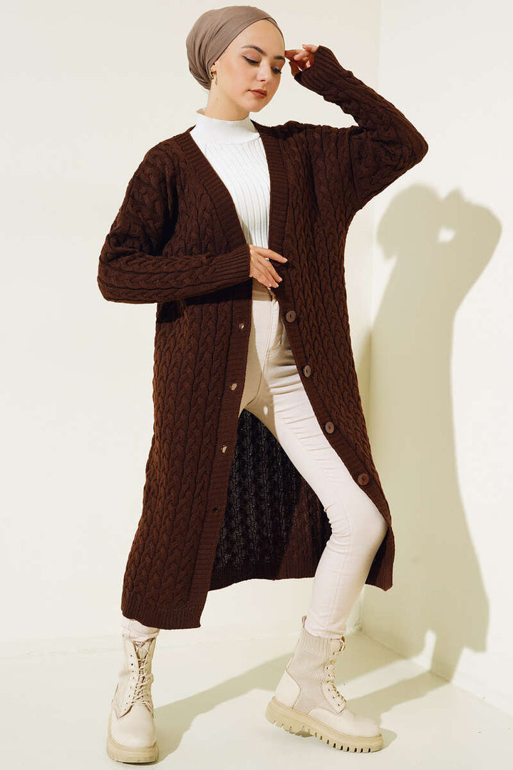BNG Women Buttoned Long Knit Cardigan Brown - Clermont