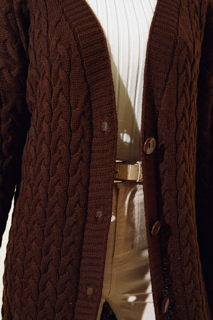 BNG Women Buttoned Long Knit Cardigan Brown - Clermont