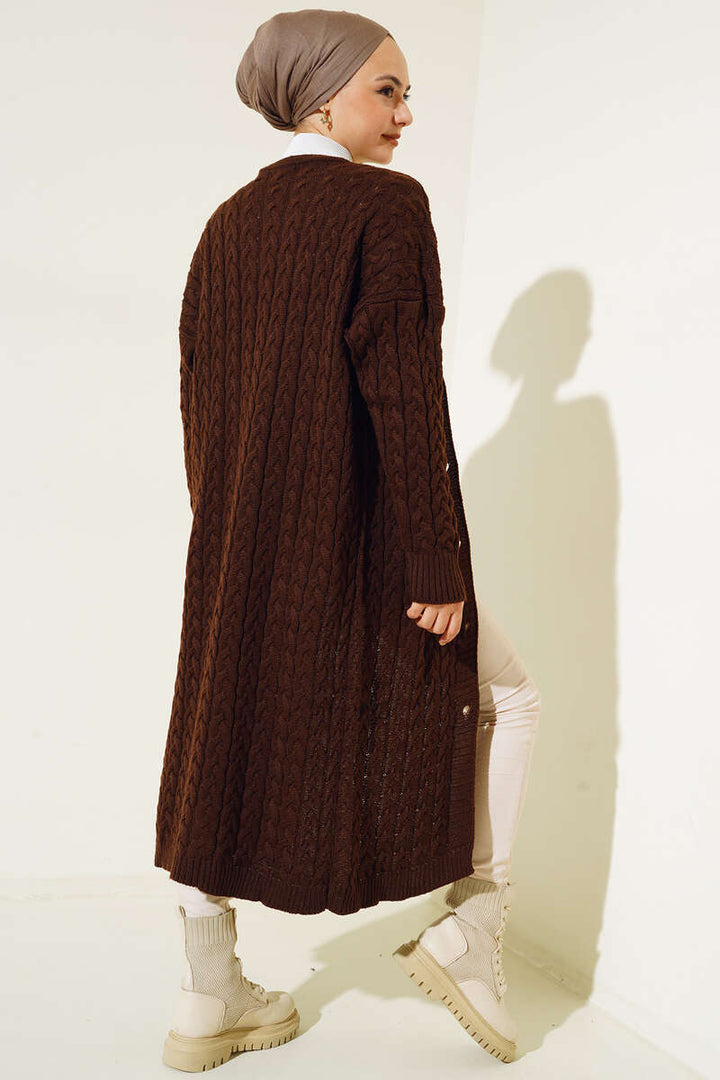 BNG Women Buttoned Long Knit Cardigan Brown - Clermont